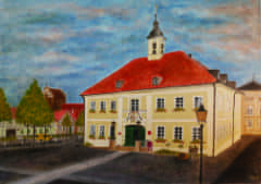 21 Rathaus in Angermünde 2022 Pastellkreide Acrylfarbe auf Leinwand 50 x 70