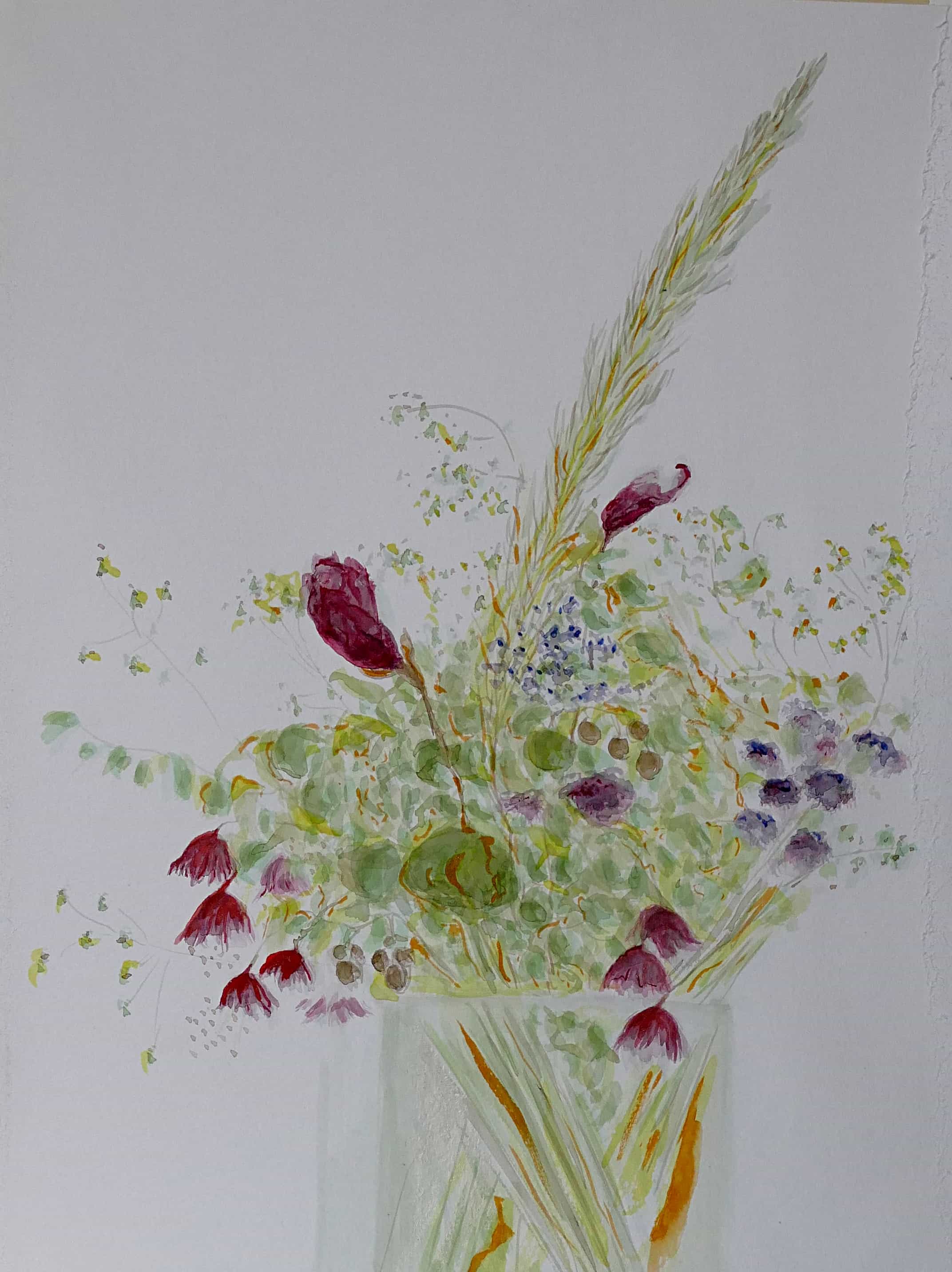 17 Sommerblumenstrauss Aquarellfarbe auf Papier 25x40